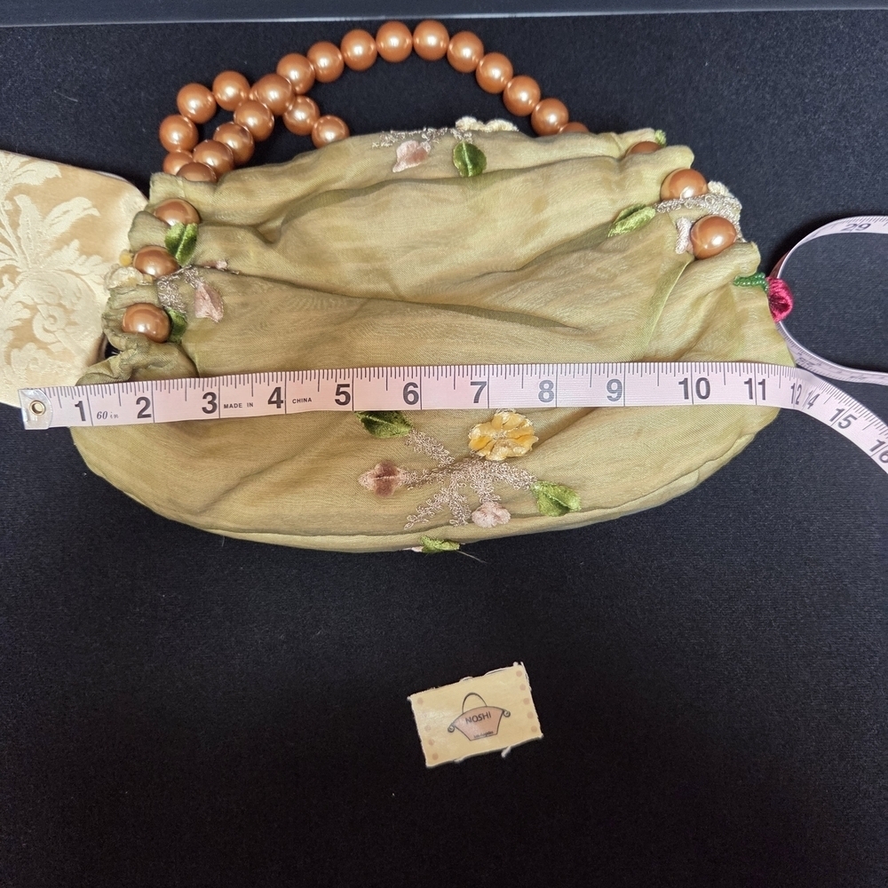 Noshi Clutch Elegant Soft Purse Beaded Handle Cherry Accent Ooak - Picture 10 of 10